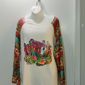 Colorful Cactus Print Long Sleeve Top